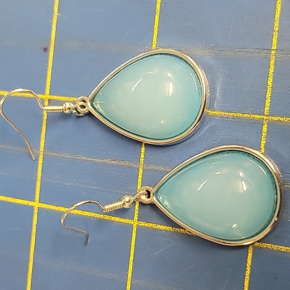 Turquoise Faux Stone Silver Tone Earrings - Picture 1 of 1